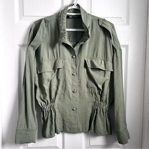 3/25$💥 Zara jacket military style ruched waist green Women Small lightweight